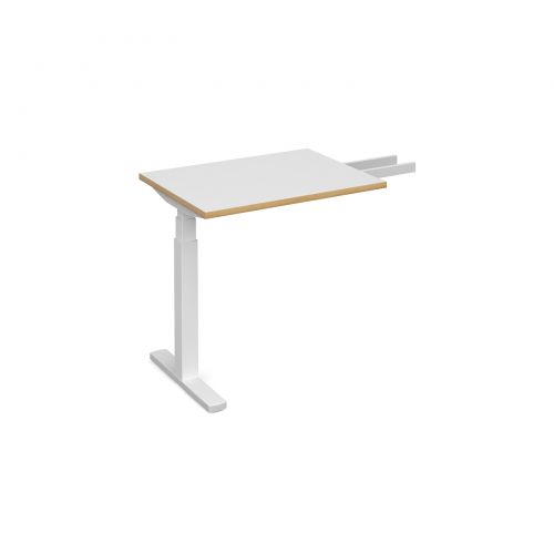 Elev8 Touch sit-stand return desk 600mm x 800mm - white frame, white top with oak edge
