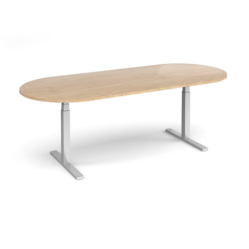 Elev8 Touch radial end boardroom table 2400mm x 1000mm - silver frame, kendal oak top Elev8 Touch radial end boardroom table 2400mm x 1000mm - silver frame, kendal oak top