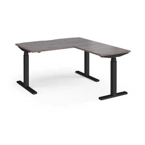 Elev8 Touch sit-stand desk 1400mm x 800mm with 800mm return desk - black frame and grey oak top