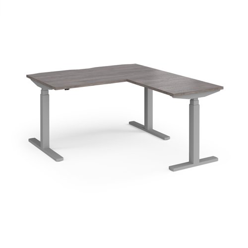 Elev8 Touch sit-stand desk 1400mm x 800mm with 800mm return desk - silver frame and grey oak top