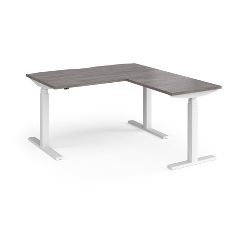 Elev8 Touch sit-stand desk 1400mm x 800mm with 800mm return desk - white frame and grey oak top