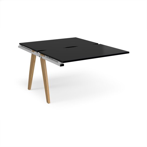 Fuze add on units back to back 1200mm x 1600mm with oak legs - white underframe, black top Fuze add on units back to back 1200mm x 1600mm with oak legs - white underframe, black top