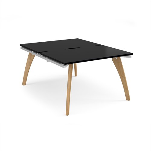 Fuze back to back desks 1200mm x 1600mm with oak legs - white underframe, black top Fuze back to back desks 1200mm x 1600mm with oak legs - white underframe, black top