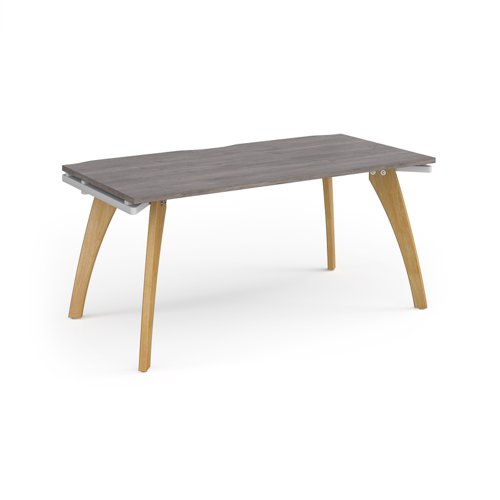 Fuze single desk 1600mm x 800mm - white frame and grey oak top