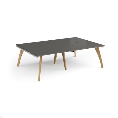 Fuze double back to back desks 2400mm x 1600mm with oak legs - white underframe, storm grey top Fuze double back to back desks 2400mm x 1600mm with oak legs - white underframe, storm grey top