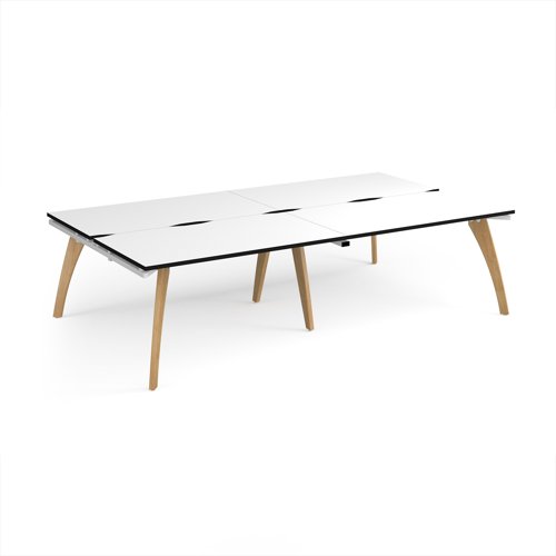Fuze double back to back desks 2800mm x 1600mm with oak legs - white underframe, white top, black edge Fuze double back to back desks 2800mm x 1600mm with oak legs - white underframe, white top, black edge