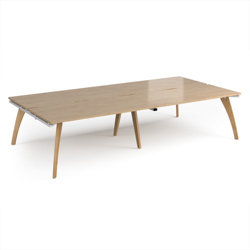 Fuze double back to back desks 3200mm x 1600mm with oak legs - white underframe, kendal oak top Fuze double back to back desks 3200mm x 1600mm with oak legs - white underframe, kendal oak top