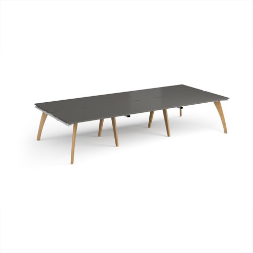 Fuze triple back to back desks 3600mm x 1600mm with oak legs - white underframe, storm grey top Fuze triple back to back desks 3600mm x 1600mm with oak legs - white underframe, storm grey top