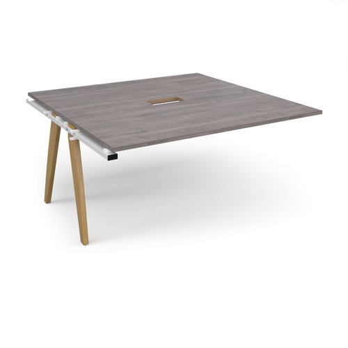 Fuze boardroom table add on unit 1600mm x 1600mm with central cutout 272mm x 132mm - white frame and grey oak top