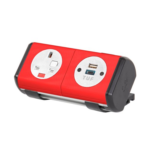 Hubble clip-on power module 1 x UK socket and 1 x TUF (A&C connectors) USB charger - red