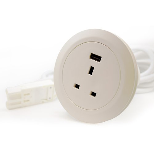 Ion in-surface power module 1 x UK sockets and 1 x USB Charger (type A) - white