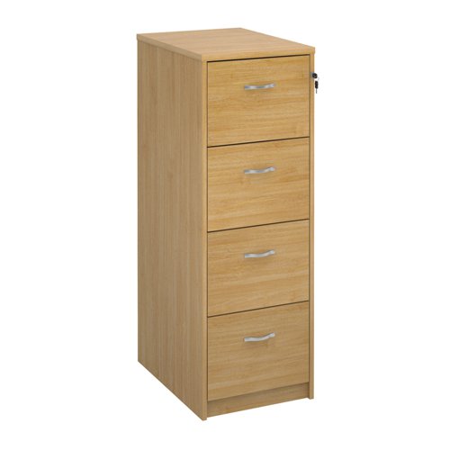Wooden+4+drawer+filing+cabinet+with+silver+handles+1360mm+high+-+oak