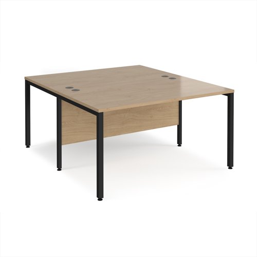 Maestro 25 back to back straight desks 1400mm x 1600mm - black bench leg frame, Kendal Oak top Maestro 25 back to back straight desks 1400mm x 1600mm - black bench leg frame, Kendal Oak top