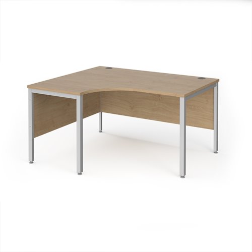 Maestro 25 left hand ergonomic desk 1400mm wide - silver bench leg frame, Kendal Oak top Maestro 25 left hand ergonomic desk 1400mm wide - silver bench leg frame, Kendal Oak top