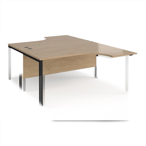 Maestro 25 back to back ergonomic desks 1600mm deep - black bench leg frame, Kendal Oak top Maestro 25 back to back ergonomic desks 1600mm deep - black bench leg frame, Kendal Oak top