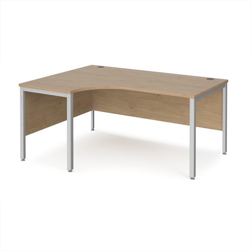Maestro 25 left hand ergonomic desk 1600mm wide - silver bench leg frame, Kendal Oak top Maestro 25 left hand ergonomic desk 1600mm wide - silver bench leg frame, Kendal Oak top