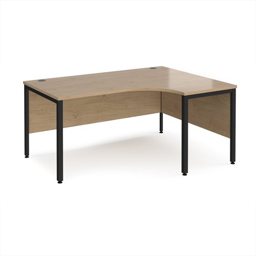 Maestro 25 right hand ergonomic desk 1600mm wide - black bench leg frame, Kendal Oak top Maestro 25 right hand ergonomic desk 1600mm wide - black bench leg frame, Kendal Oak top
