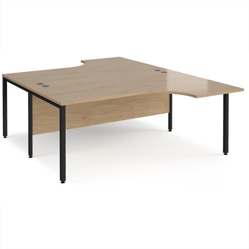 Maestro 25 back to back ergonomic desks 1800mm deep - black bench leg frame, Kendal Oak top Maestro 25 back to back ergonomic desks 1800mm deep - black bench leg frame, Kendal Oak top