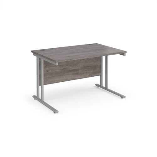 Maestro+25+straight+desk+1200mm+x+800mm+-+silver+cantilever+leg+frame%2C+grey+oak+top