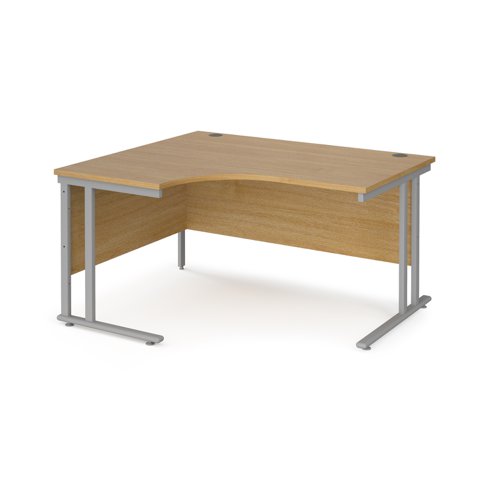 Maestro+25+left+hand+ergonomic+desk+1400mm+wide+-+silver+cantilever+leg+frame%2C+oak+top