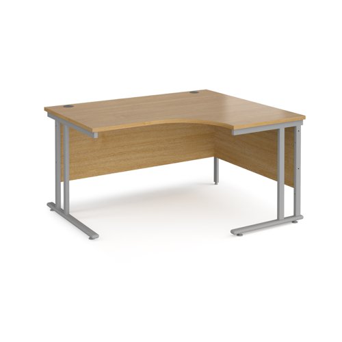 Maestro+25+right+hand+ergonomic+desk+1400mm+wide+-+silver+cantilever+leg+frame%2C+oak+top