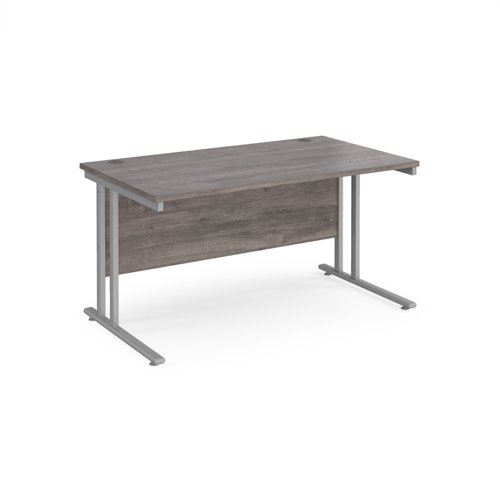 Maestro+25+straight+desk+1400mm+x+800mm+-+silver+cantilever+leg+frame%2C+grey+oak+top