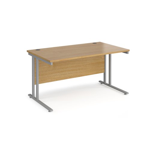 Maestro+25+straight+desk+1400mm+x+800mm+-+silver+cantilever+leg+frame%2C+oak+top
