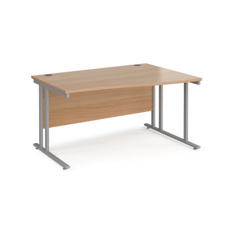 Maestro+25+right+hand+wave+desk+1400mm+wide+-+silver+cantilever+leg+frame%2C+beech+top