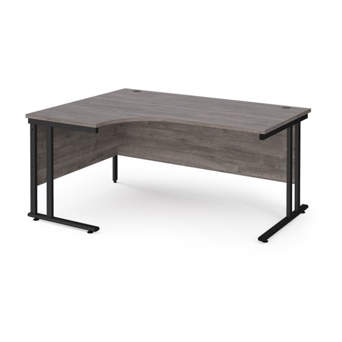 Maestro+25+left+hand+ergonomic+desk+1600mm+wide+-+black+cantilever+leg+frame%2C+grey+oak+top