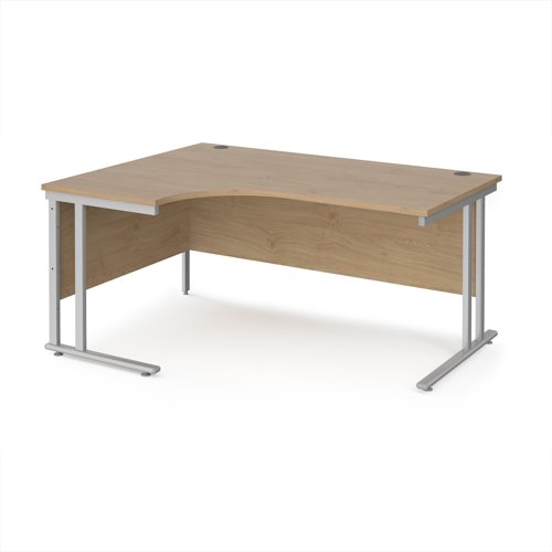 Maestro 25 left hand ergonomic desk 1600mm wide - silver cantilever leg frame, Kendal oak top Maestro 25 left hand ergonomic desk 1600mm wide - silver cantilever leg frame, Kendal oak top