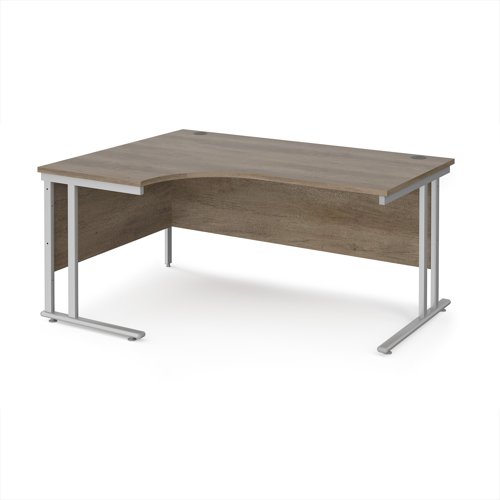 Maestro 25 left hand ergonomic desk 1600mm wide - silver cantilever leg frame, Nebraska oak top Maestro 25 left hand ergonomic desk 1600mm wide - silver cantilever leg frame, Nebraska oak top