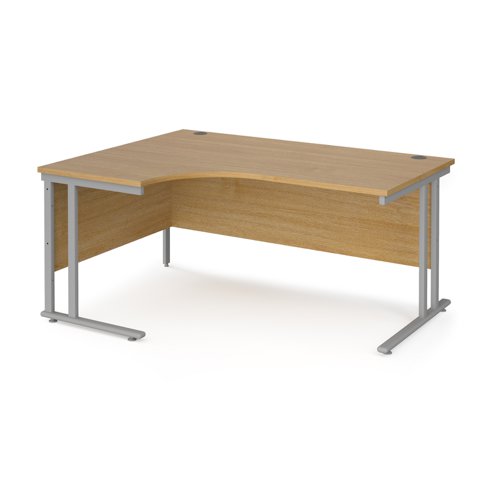 Maestro+25+left+hand+ergonomic+desk+1600mm+wide+-+silver+cantilever+leg+frame%2C+oak+top