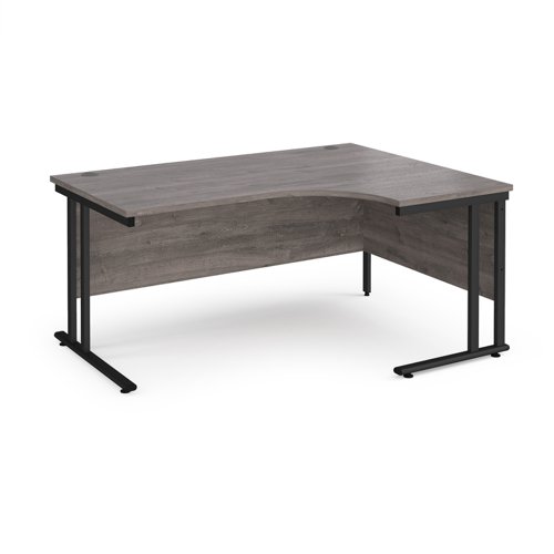 Maestro+25+right+hand+ergonomic+desk+1600mm+wide+-+black+cantilever+leg+frame%2C+grey+oak+top