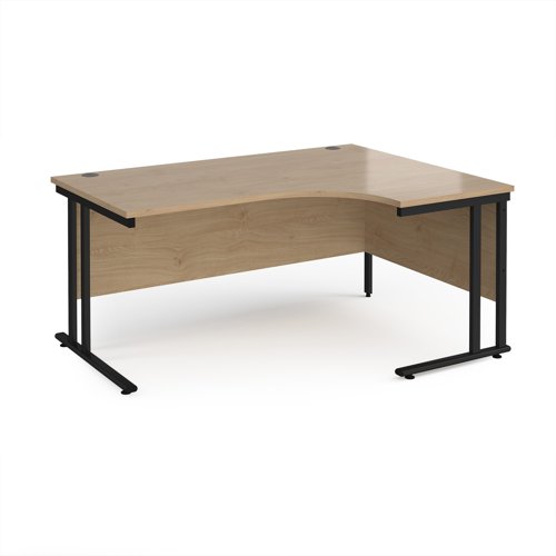 Maestro 25 right hand ergonomic desk 1600mm wide - black cantilever leg frame, Kendal oak top Maestro 25 right hand ergonomic desk 1600mm wide - black cantilever leg frame, Kendal oak top