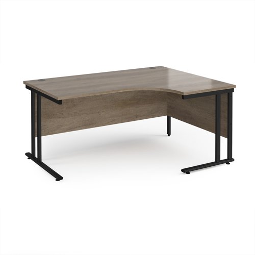 Maestro 25 right hand ergonomic desk 1600mm wide - black cantilever leg frame, Nebraska oak top Maestro 25 right hand ergonomic desk 1600mm wide - black cantilever leg frame, Nebraska oak top