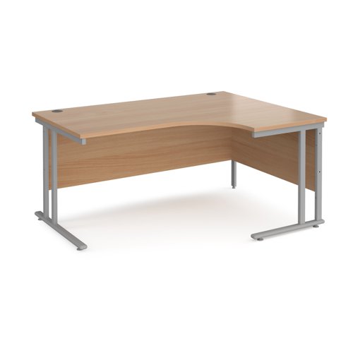 Maestro+25+right+hand+ergonomic+desk+1600mm+wide+-+silver+cantilever+leg+frame%2C+beech+top