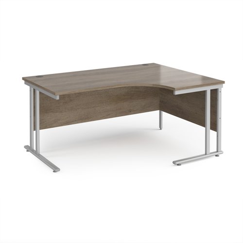 Maestro 25 right hand ergonomic desk 1600mm wide - silver cantilever leg frame, Nebraska oak top Maestro 25 right hand ergonomic desk 1600mm wide - silver cantilever leg frame, Nebraska oak top