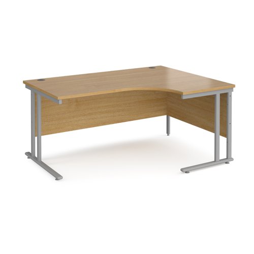 Maestro+25+right+hand+ergonomic+desk+1600mm+wide+-+silver+cantilever+leg+frame%2C+oak+top