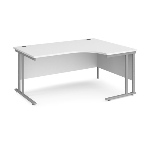 Maestro+25+right+hand+ergonomic+desk+1600mm+wide+-+silver+cantilever+leg+frame%2C+white+top