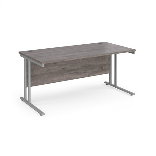 Maestro+25+straight+desk+1600mm+x+800mm+-+silver+cantilever+leg+frame%2C+grey+oak+top