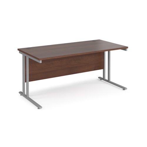 Maestro+25+straight+desk+1600mm+x+800mm+-+silver+cantilever+leg+frame%2C+walnut+top