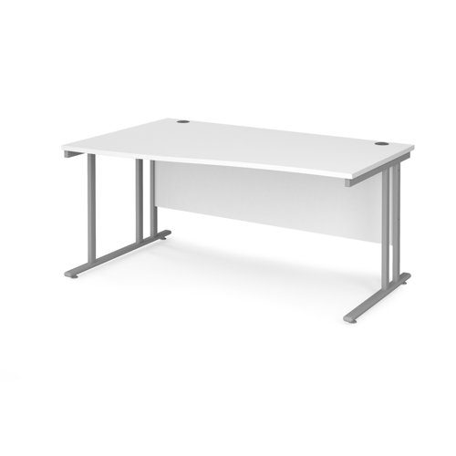 Maestro+25+left+hand+wave+desk+1600mm+wide+-+silver+cantilever+leg+frame%2C+white+top