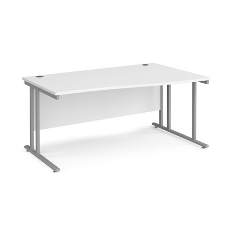 Maestro+25+right+hand+wave+desk+1600mm+wide+-+silver+cantilever+leg+frame%2C+white+top