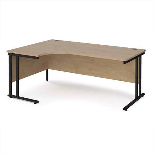 Maestro 25 left hand ergonomic desk 1800mm wide - black cantilever leg frame, Kendal oak top Maestro 25 left hand ergonomic desk 1800mm wide - black cantilever leg frame, Kendal oak top