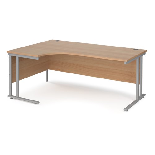 Maestro+25+left+hand+ergonomic+desk+1800mm+wide+-+silver+cantilever+leg+frame%2C+beech+top