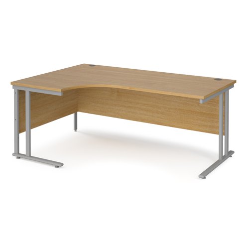 Maestro+25+left+hand+ergonomic+desk+1800mm+wide+-+silver+cantilever+leg+frame%2C+oak+top