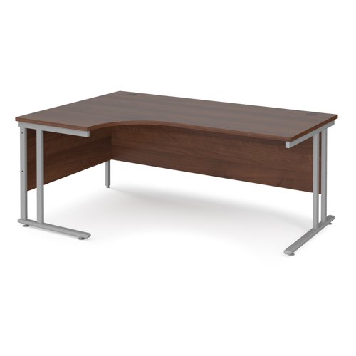 Maestro+25+left+hand+ergonomic+desk+1800mm+wide+-+silver+cantilever+leg+frame%2C+walnut+top