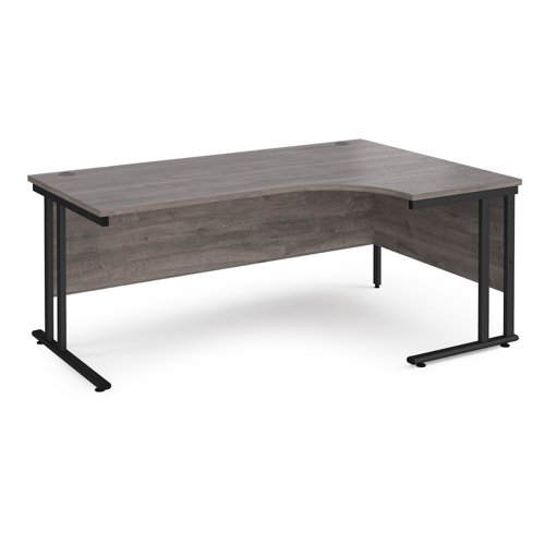 Maestro+25+right+hand+ergonomic+desk+1800mm+wide+-+black+cantilever+leg+frame%2C+grey+oak+top