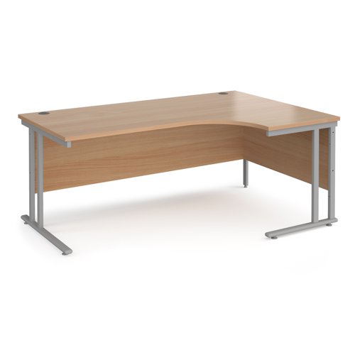 Maestro+25+right+hand+ergonomic+desk+1800mm+wide+-+silver+cantilever+leg+frame%2C+beech+top