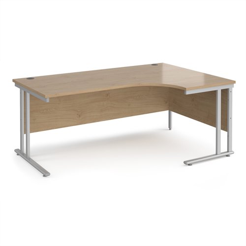 Maestro 25 right hand ergonomic desk 1800mm wide - silver cantilever leg frame, Kendal oak top Maestro 25 right hand ergonomic desk 1800mm wide - silver cantilever leg frame, Kendal oak top